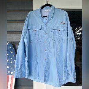Columbia PFG Men’s Fishing Button Down Shirt With Omni-Shade Blue Size large